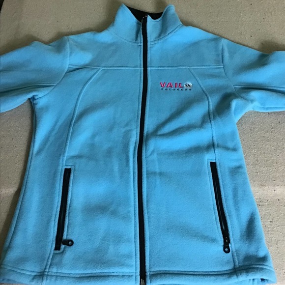 Vail Colorado Womens Fleece Jacket Full Zip Long Sleeve Zipper Pockets Blue Sz S - Picture 4 of 11